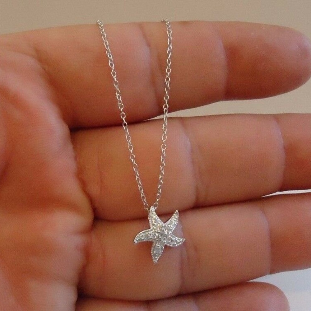 Starfish Pendant 18" Solid Sterling Silver with .50 CC accents